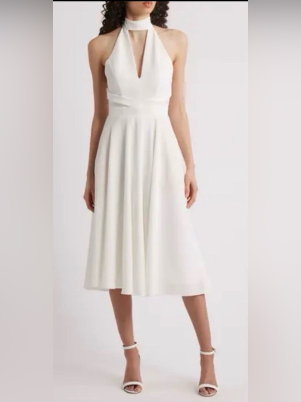 Black Halo Caelith Halter Elegant White Midi Dress Size 12